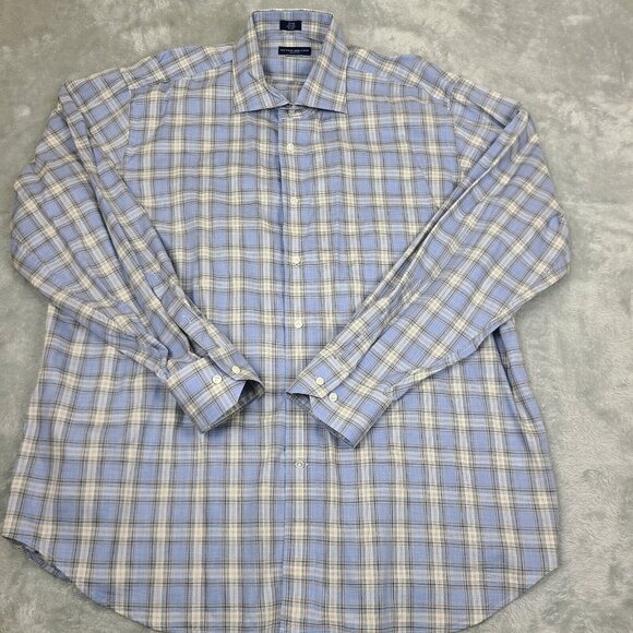Peter Millar Shirt Mens 2XL Blue Check Plaid Long Sleeve Flex Finish Button Up - Picture 1 of 6